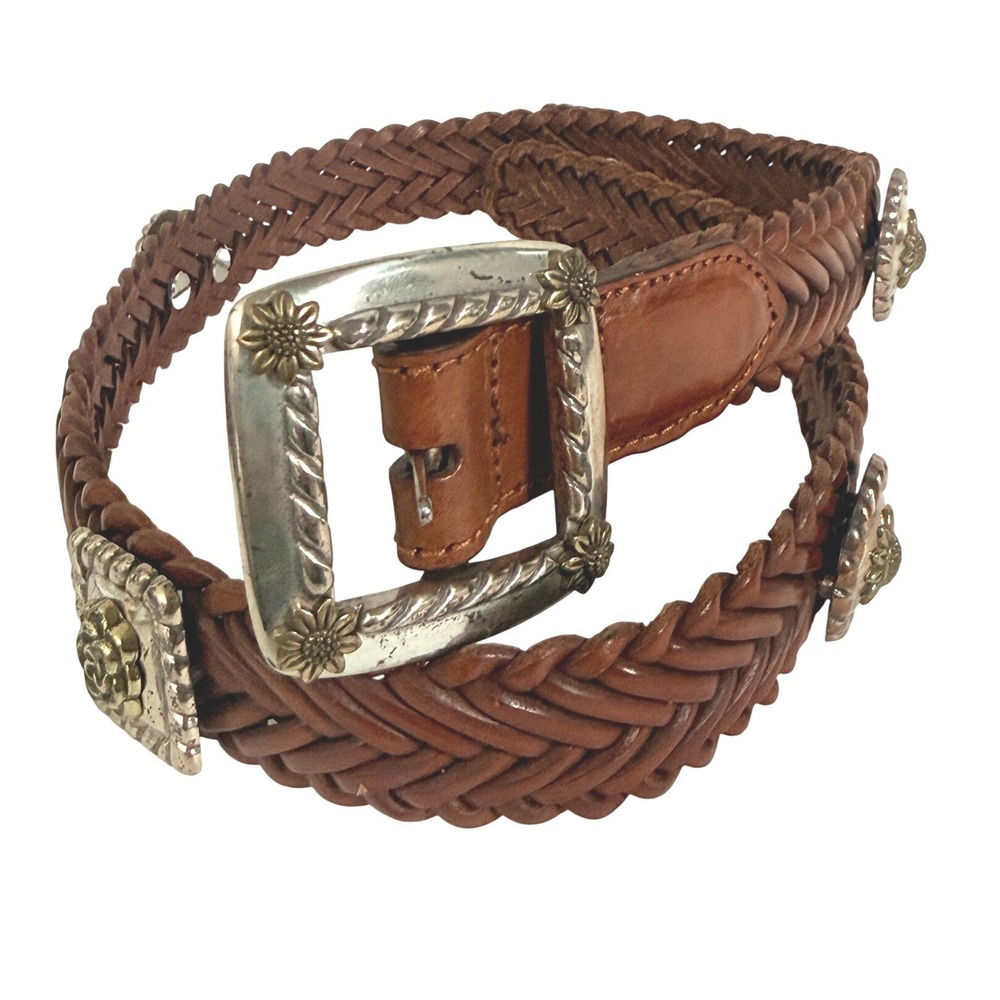 Vintage Fossil Womens Concho Braided Leather Southwestern Belt Boho West Size L